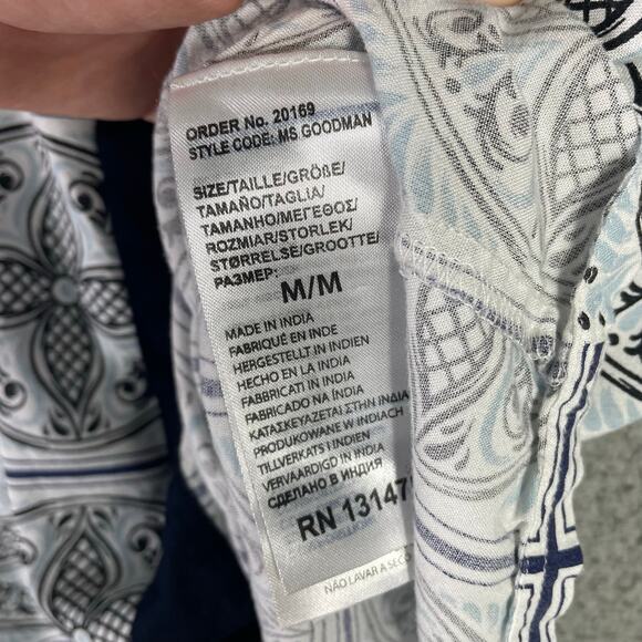 Soul Star Goodman Tile Print Button Shirt Mens M Short Sleeve Navy Collar Casual - Picture 3 of 9